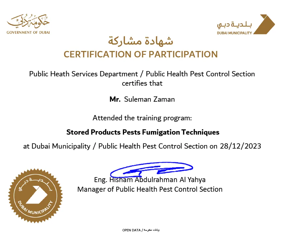 Yalla Pest Control- Fomentation Certification