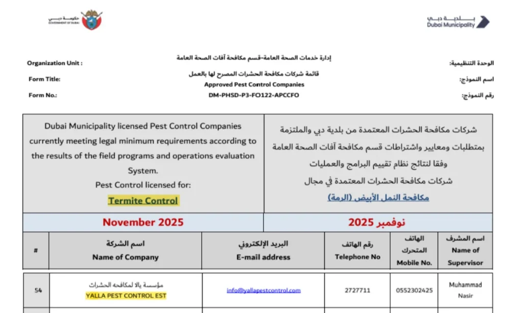 Yalla Pest Control - Dubai Municipality Approved (Termite Control)